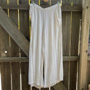 CP SHADES Vintage Rayon White Floral Jacquard Wide-Leg Pants - Large